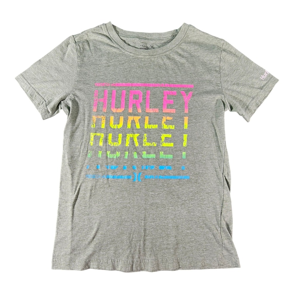 Hurley Boys Small S 8 T-Shirt Heather‎ Green Neon Logo Graphic Short Sleeve Tee